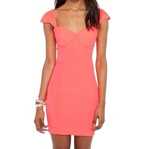 Torn by Ronny Kobo Coral Pink Bustier Mini Dress Bodycon Cap Sleeve Size S